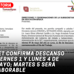 SET confirma descanso viernes 1 y lunes 4 de mayo; martes 5 será laborable