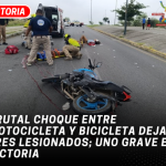 Brutal choque entre motocicleta y bicicleta deja a tres lesionados; uno grave en Victoria