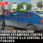 A exceso de velocidad termina estampado contra poste frente a la Central de Autobuses