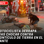 Motociclista derrapa tras chocar contra montículo de tierra en El Mante