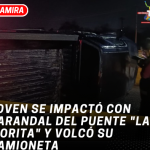 Joven se impactó con barandal del puente «La Morita» y volcó su camioneta